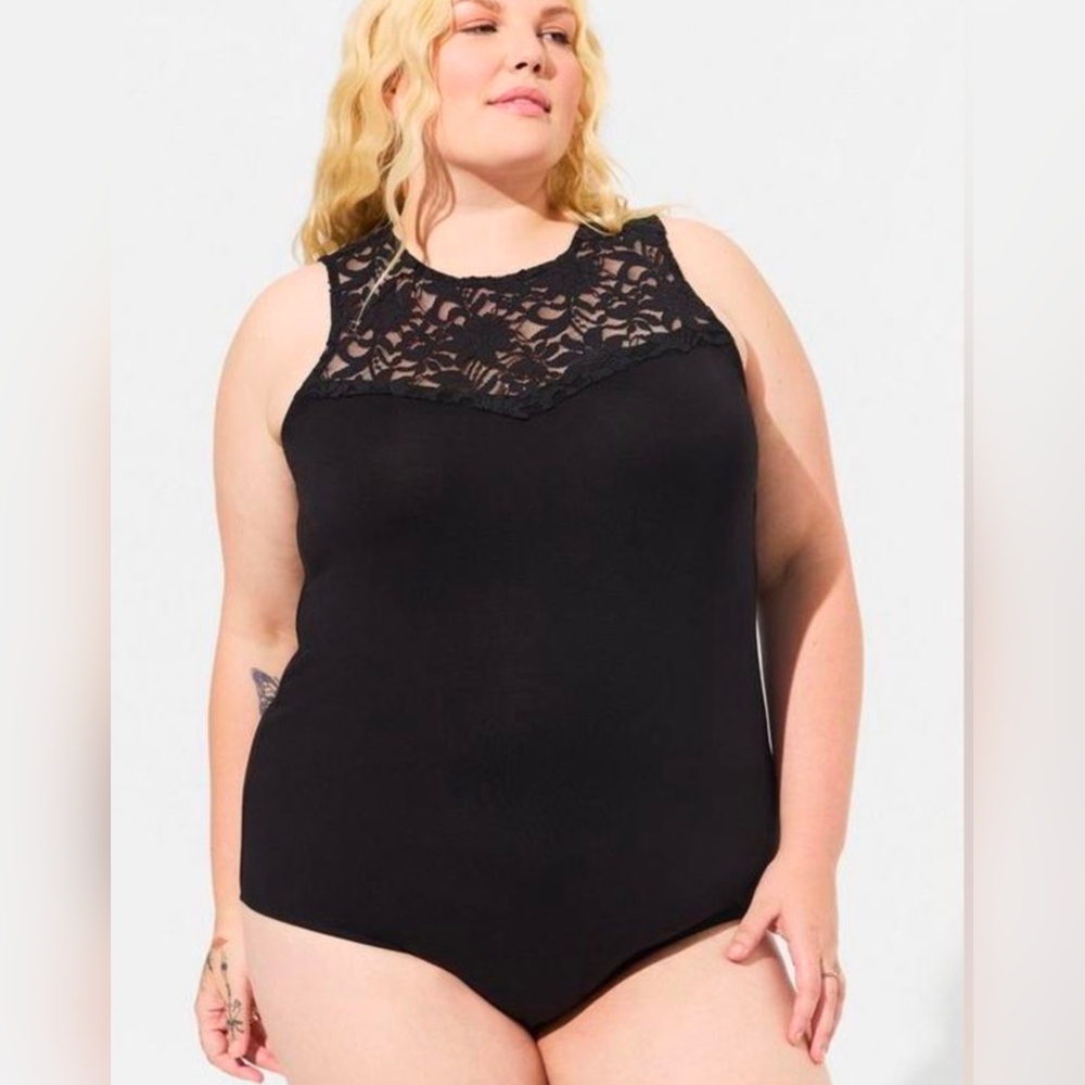 Torrid Black Lace Panel Super Soft High Neck Bodysuit Size 2X NWT